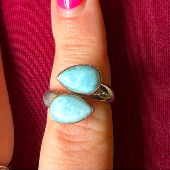 Adjustable Larimar Ring in Sterling Silver. - Picture 1 of 5